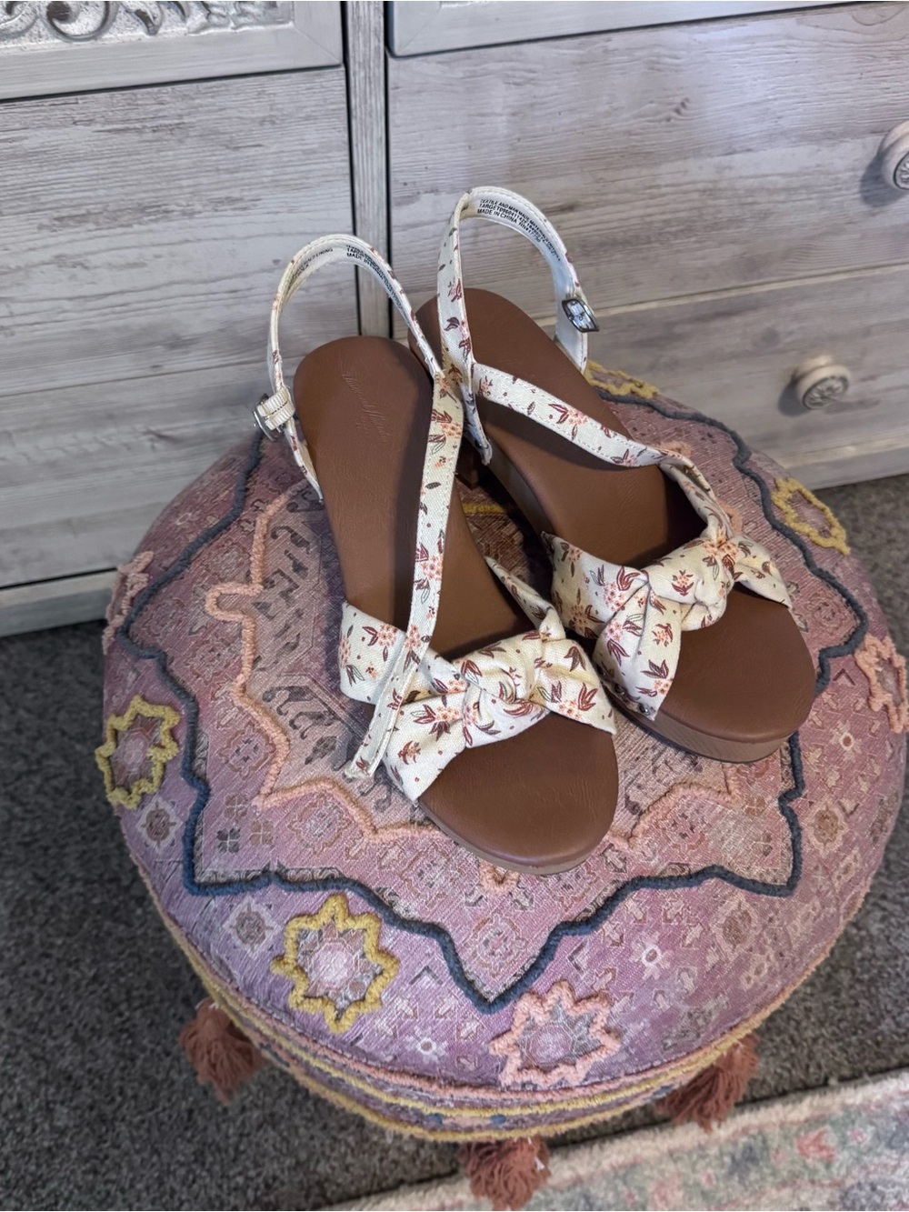 Target Floral Knot Slingback Platform Sandals in Cream and Brown